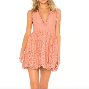 NBD womens XS Joanna pink floral lace sleeveless v neck fit and flare mini dress